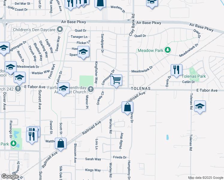 map of restaurants, bars, coffee shops, grocery stores, and more near 1990 Grande Circle in Fairfield