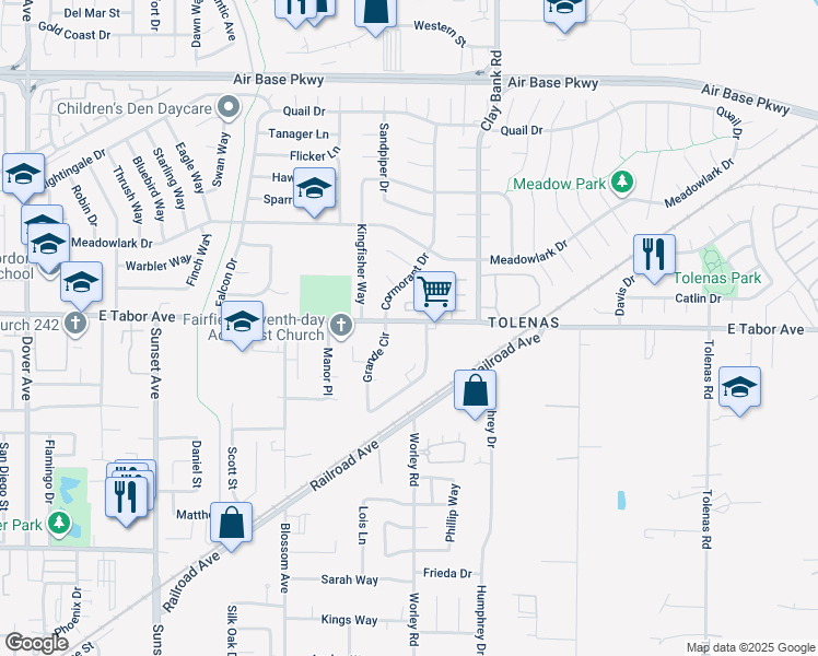 map of restaurants, bars, coffee shops, grocery stores, and more near 1990 Grande Circle in Fairfield