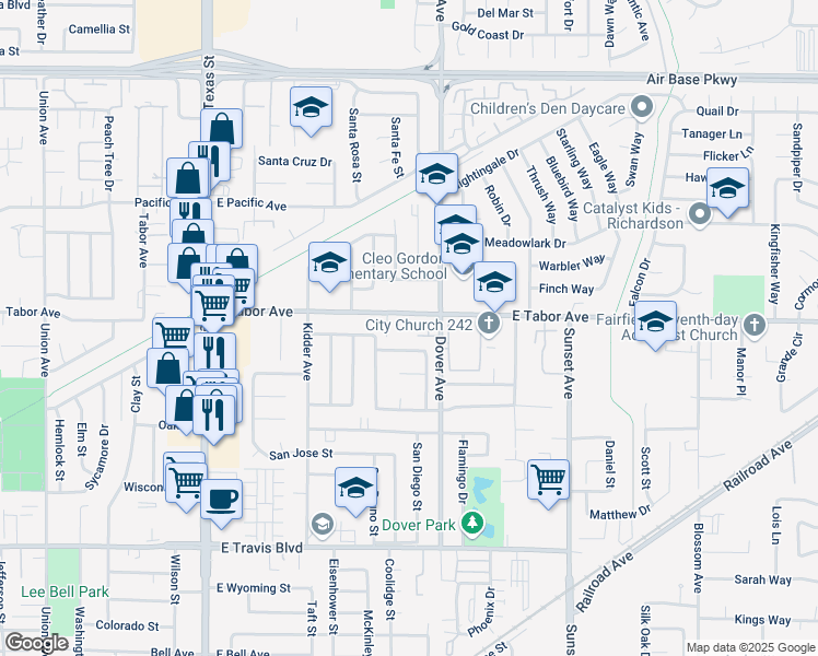 map of restaurants, bars, coffee shops, grocery stores, and more near 9 East Tabor Avenue in Fairfield