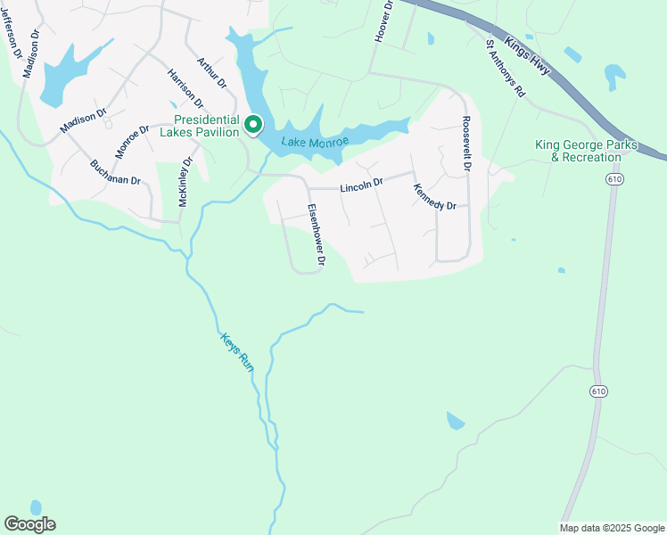 map of restaurants, bars, coffee shops, grocery stores, and more near 10515 Eisenhower Drive in King George