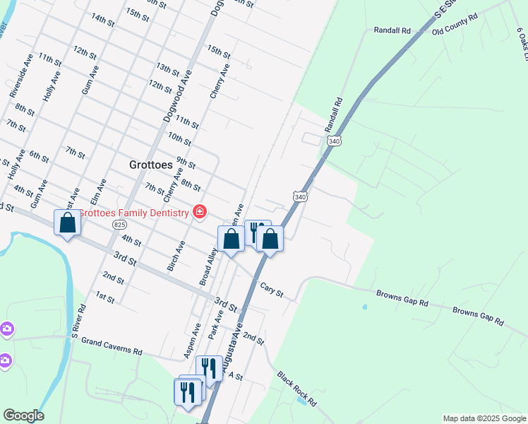 map of restaurants, bars, coffee shops, grocery stores, and more near 709 Augusta Avenue in Grottoes