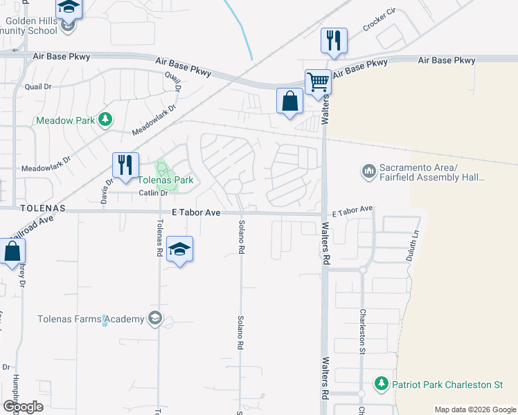 map of restaurants, bars, coffee shops, grocery stores, and more near 1910 East Tabor Avenue in Fairfield