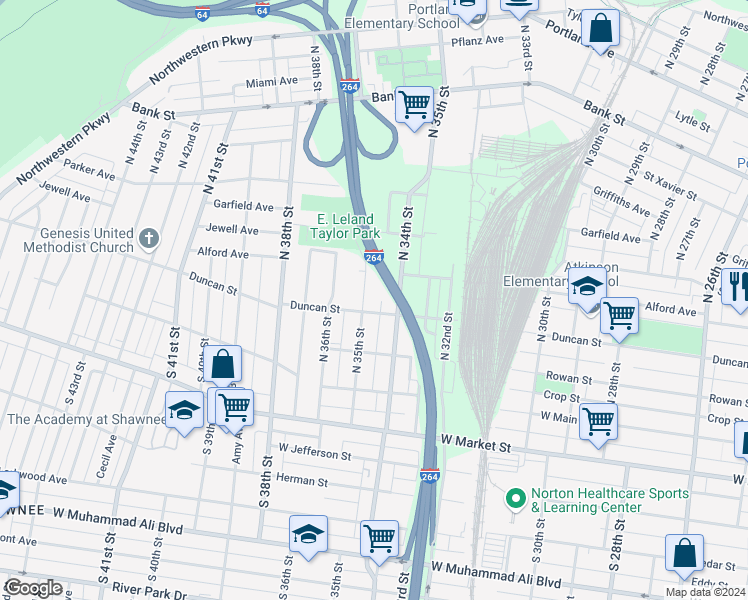 map of restaurants, bars, coffee shops, grocery stores, and more near 301 North 35th Street in Louisville