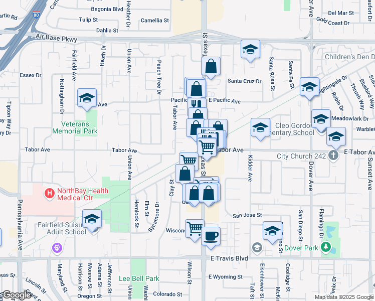 map of restaurants, bars, coffee shops, grocery stores, and more near 346 Tabor Avenue in Fairfield