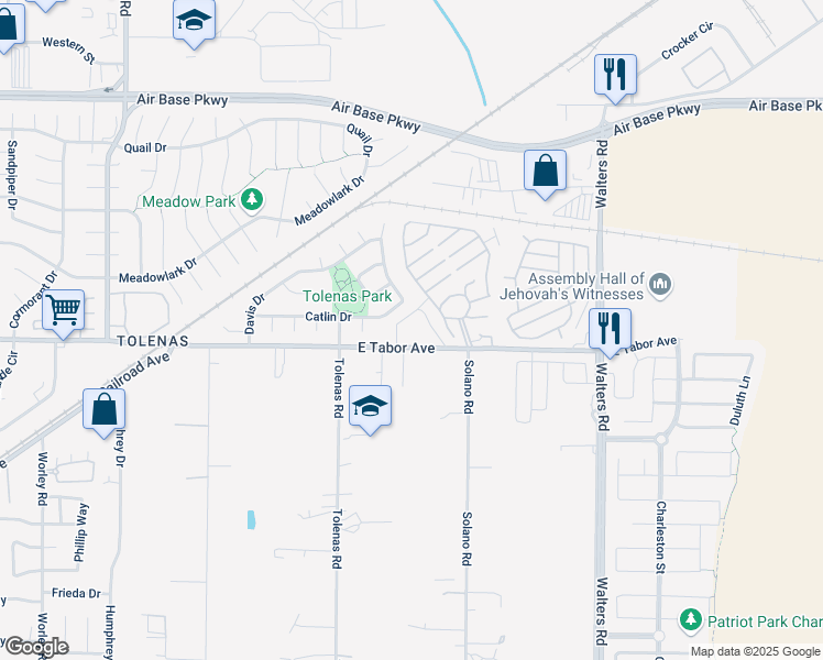 map of restaurants, bars, coffee shops, grocery stores, and more near 1700 East Tabor Avenue in Fairfield