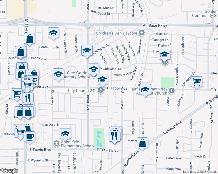 map of restaurants, bars, coffee shops, grocery stores, and more near 1899 Santa Monica Street in Fairfield