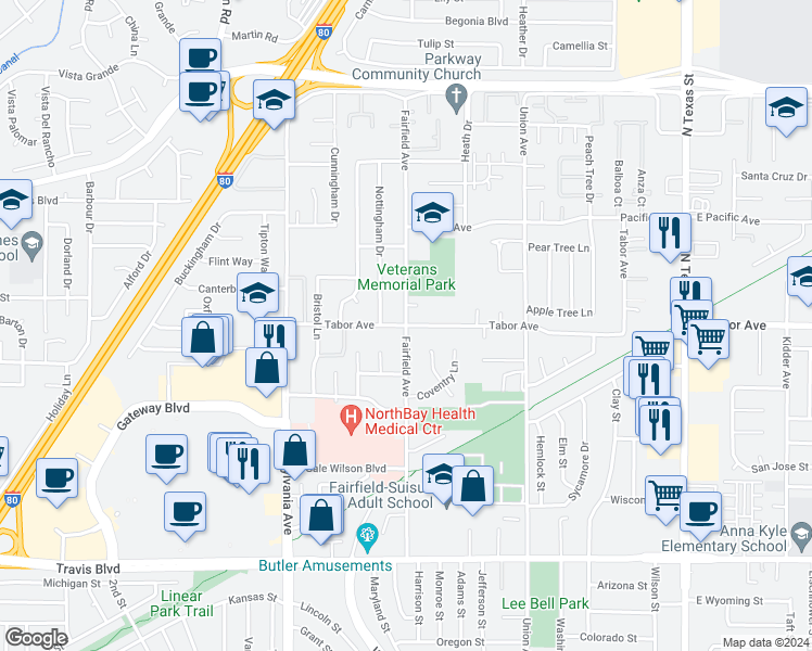 map of restaurants, bars, coffee shops, grocery stores, and more near 2007 Fairfield Avenue in Fairfield
