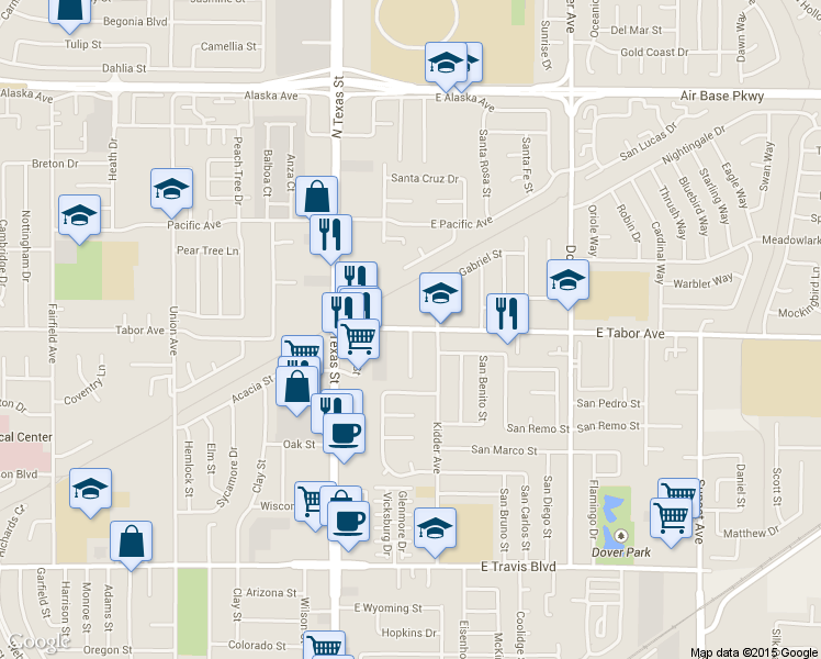map of restaurants, bars, coffee shops, grocery stores, and more near 307 East Tabor Avenue in Fairfield