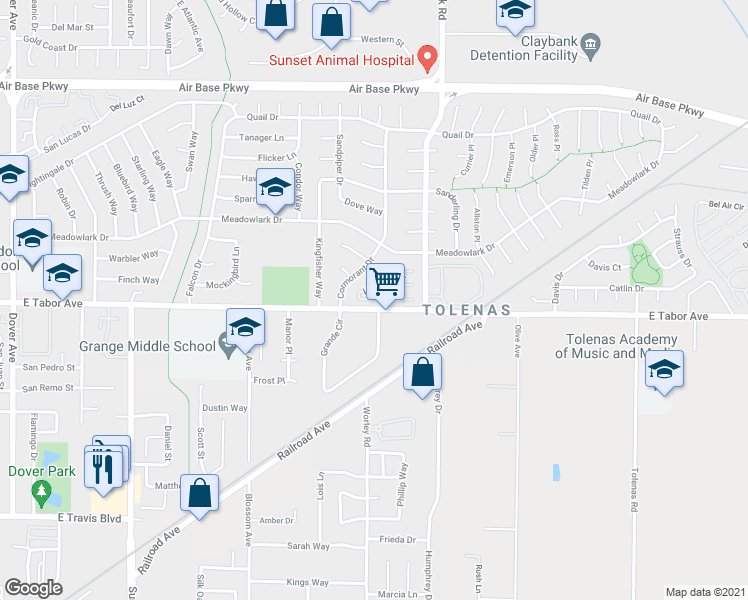map of restaurants, bars, coffee shops, grocery stores, and more near 101 Villa Circle in Fairfield