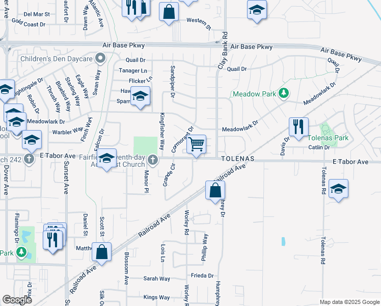 map of restaurants, bars, coffee shops, grocery stores, and more near 101 Villa Circle in Fairfield