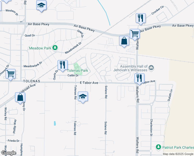 map of restaurants, bars, coffee shops, grocery stores, and more near 1700 East Tabor Avenue in Fairfield
