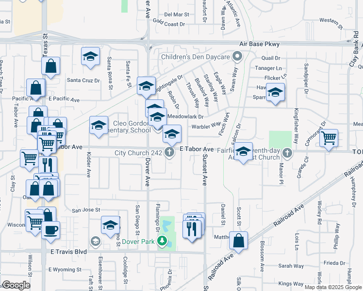 map of restaurants, bars, coffee shops, grocery stores, and more near 1899 Santa Monica Street in Fairfield