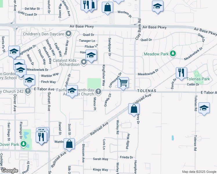 map of restaurants, bars, coffee shops, grocery stores, and more near 2007 Cormorant Drive in Fairfield