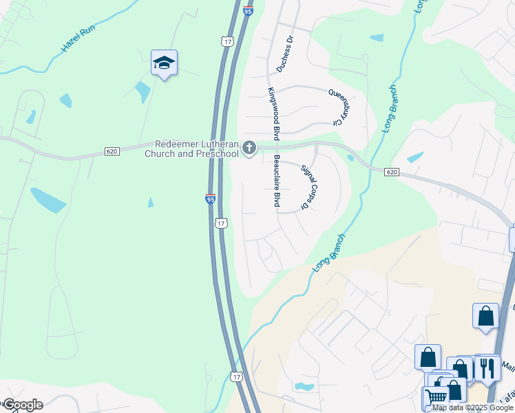 map of restaurants, bars, coffee shops, grocery stores, and more near 5201 Hoffman Court in Fredericksburg