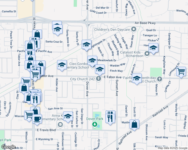 map of restaurants, bars, coffee shops, grocery stores, and more near 716 East Tabor Avenue in Fairfield