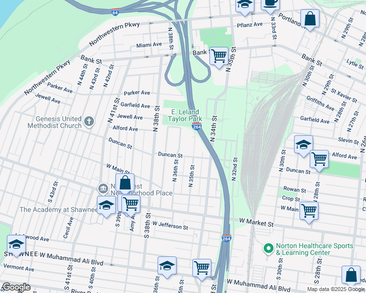 map of restaurants, bars, coffee shops, grocery stores, and more near 233 North 36th Street in Louisville