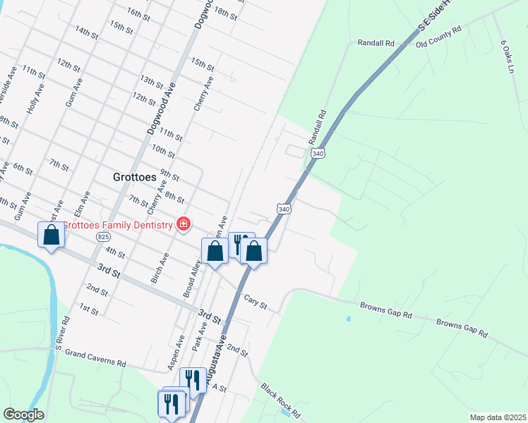 map of restaurants, bars, coffee shops, grocery stores, and more near 721 Augusta Avenue in Grottoes