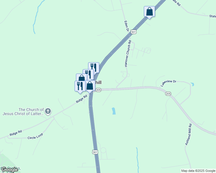 map of restaurants, bars, coffee shops, grocery stores, and more near 12001 Ridge Road in King George