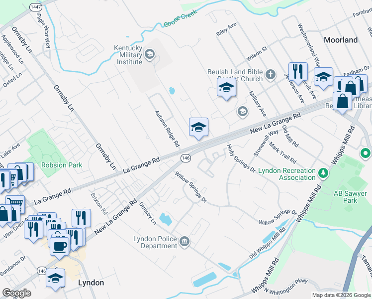 map of restaurants, bars, coffee shops, grocery stores, and more near 1112 Winners Circle in Lyndon