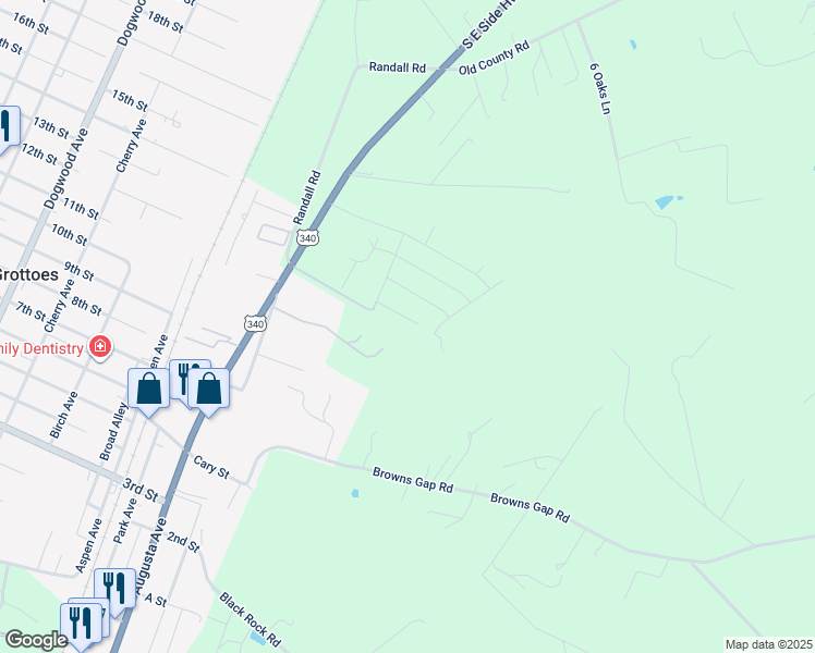 map of restaurants, bars, coffee shops, grocery stores, and more near 1113 Scruggs Lane in Grottoes