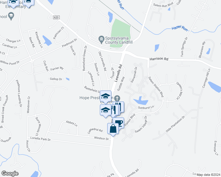 map of restaurants, bars, coffee shops, grocery stores, and more near 11201 Old Leavells Road in Fredericksburg