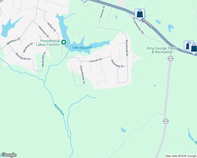 map of restaurants, bars, coffee shops, grocery stores, and more near 10437 Blair House Circle in King George