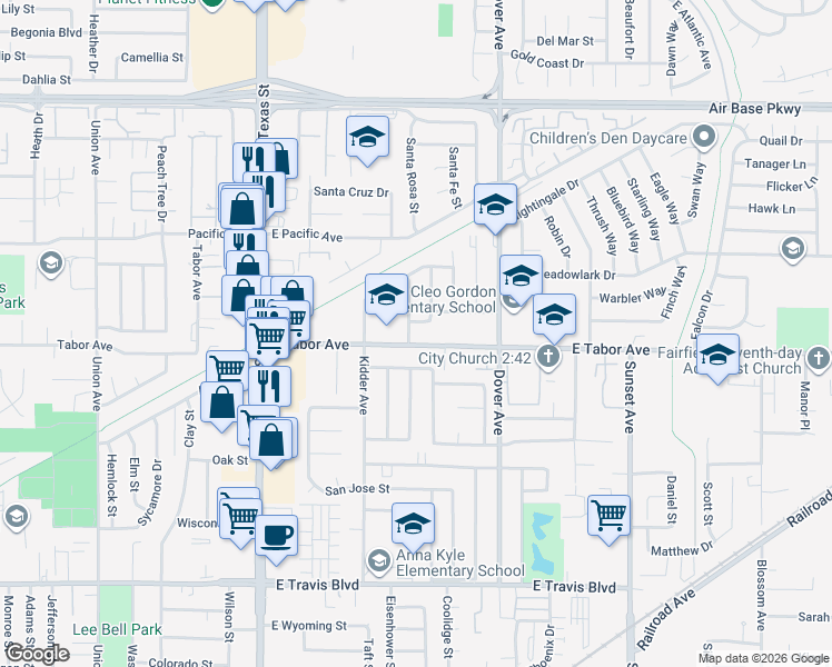 map of restaurants, bars, coffee shops, grocery stores, and more near 2006 San Salvador Street in Fairfield