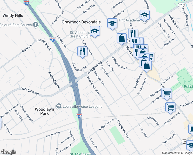 map of restaurants, bars, coffee shops, grocery stores, and more near 909 Fountain Avenue in Louisville