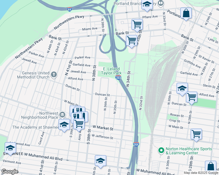 map of restaurants, bars, coffee shops, grocery stores, and more near 313 North 36th Street in Louisville