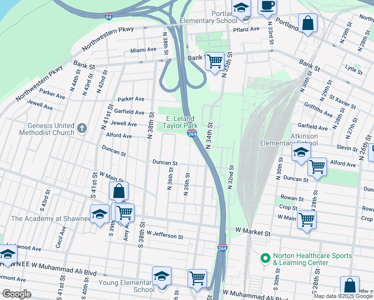 map of restaurants, bars, coffee shops, grocery stores, and more near 318 North 35th Street in Louisville