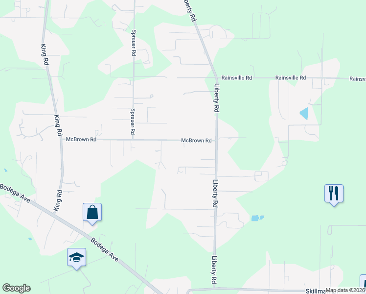 map of restaurants, bars, coffee shops, grocery stores, and more near 117 McBrown Road in Petaluma