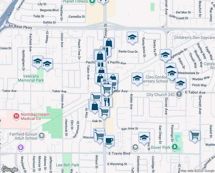 map of restaurants, bars, coffee shops, grocery stores, and more near 2026 North Texas Street in Fairfield