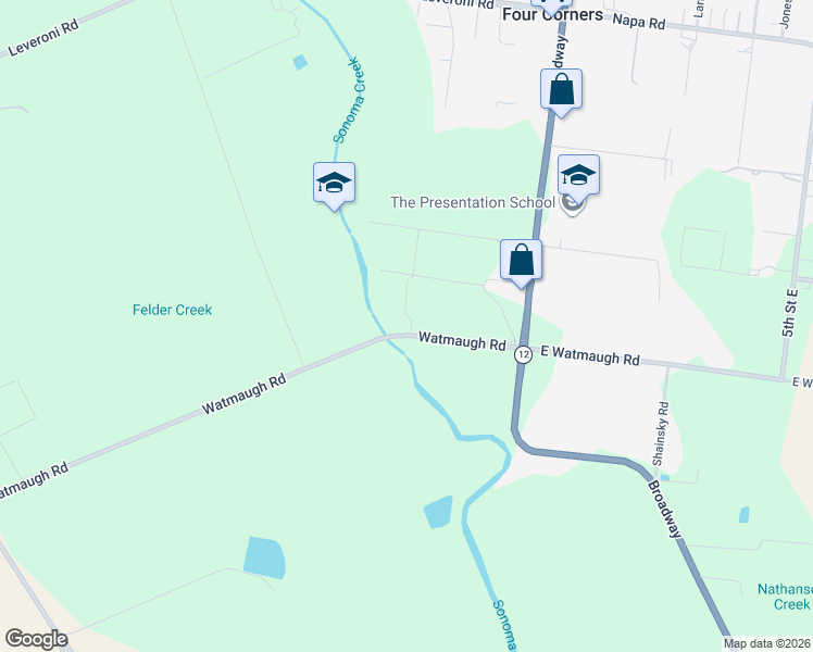 map of restaurants, bars, coffee shops, grocery stores, and more near 240 Watmaugh Road in Sonoma