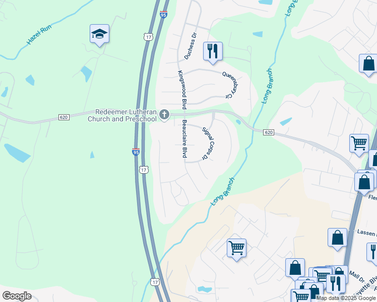 map of restaurants, bars, coffee shops, grocery stores, and more near 5106 Fielding Lewis Court in Fredericksburg