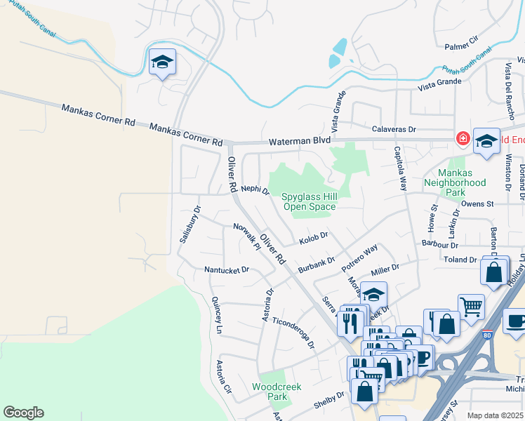 map of restaurants, bars, coffee shops, grocery stores, and more near 1868 Kolob Drive in Fairfield