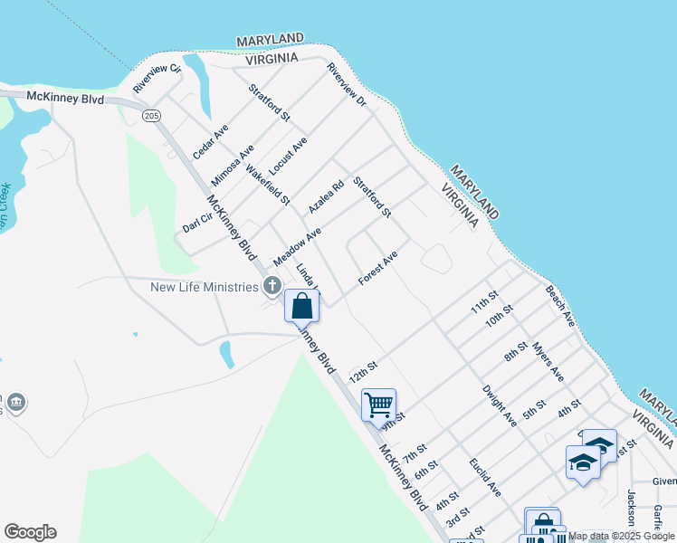 map of restaurants, bars, coffee shops, grocery stores, and more near 2806 Wakefield Street in Colonial Beach