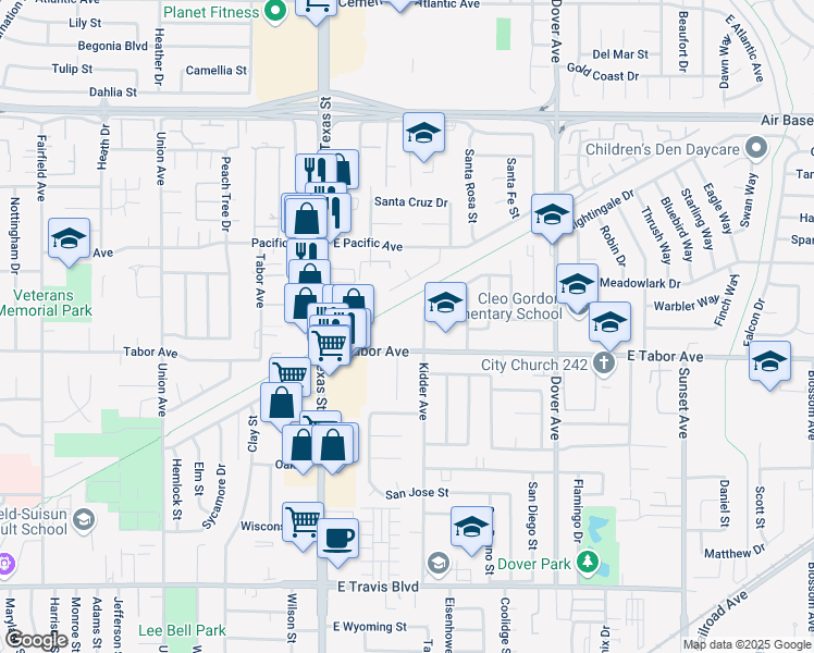 map of restaurants, bars, coffee shops, grocery stores, and more near 320 East Tabor Avenue in Fairfield