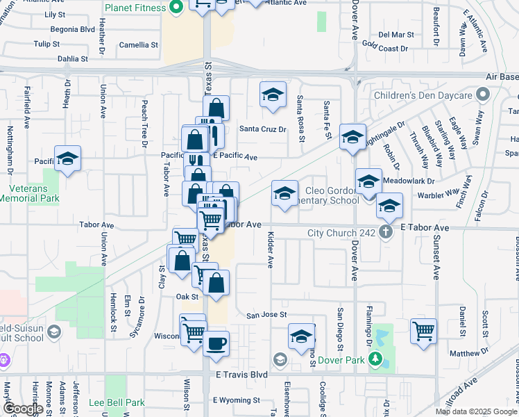 map of restaurants, bars, coffee shops, grocery stores, and more near 320 East Tabor Avenue in Fairfield