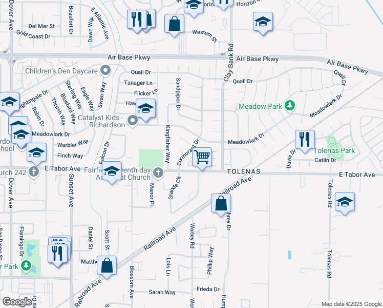 map of restaurants, bars, coffee shops, grocery stores, and more near 2042 Cormorant Drive in Fairfield