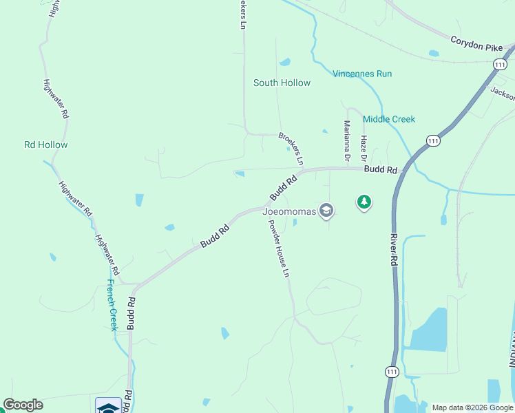 map of restaurants, bars, coffee shops, grocery stores, and more near 2250 Budd Road in New Albany