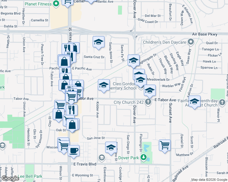 map of restaurants, bars, coffee shops, grocery stores, and more near 2007 San Luis Street in Fairfield