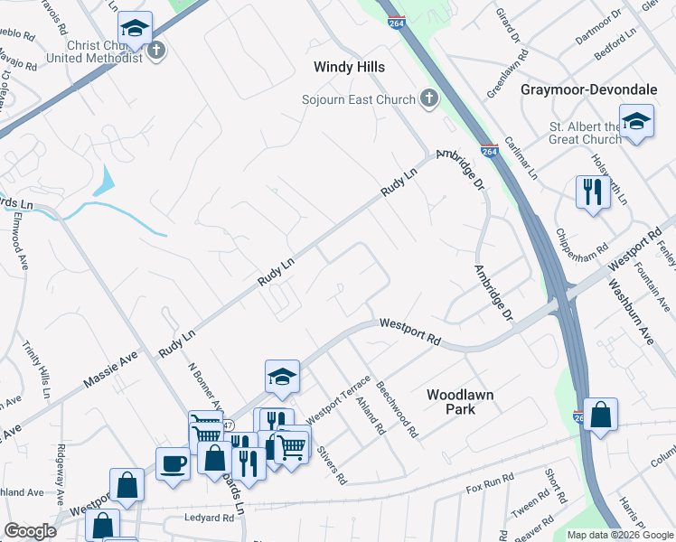 map of restaurants, bars, coffee shops, grocery stores, and more near 4328 Foeburn Ln in Louisville