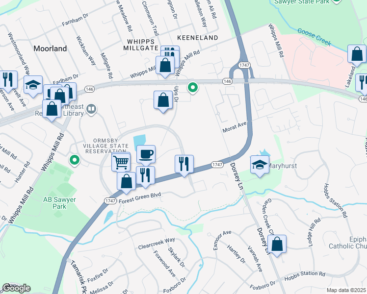 map of restaurants, bars, coffee shops, grocery stores, and more near 1400 North Hurstbourne Parkway in Louisville