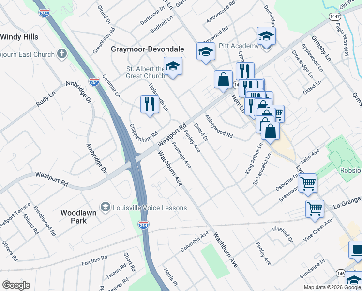 map of restaurants, bars, coffee shops, grocery stores, and more near 909 Fountain Avenue in Louisville