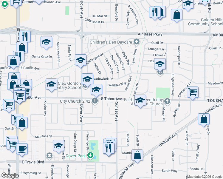 map of restaurants, bars, coffee shops, grocery stores, and more near 812 Finch Way in Fairfield