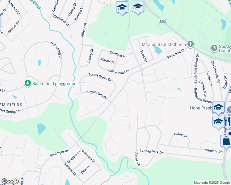 map of restaurants, bars, coffee shops, grocery stores, and more near 6324 Forest Grove Drive in Fredericksburg