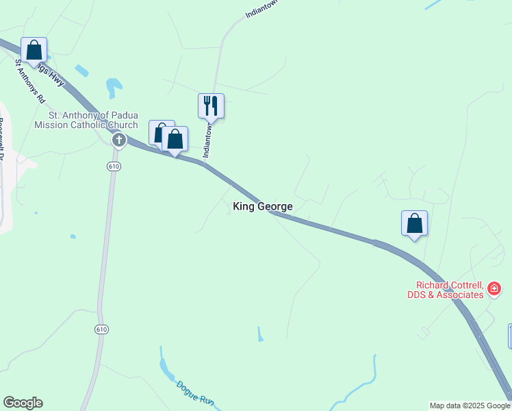 map of restaurants, bars, coffee shops, grocery stores, and more near 9434 Kings Highway in King George