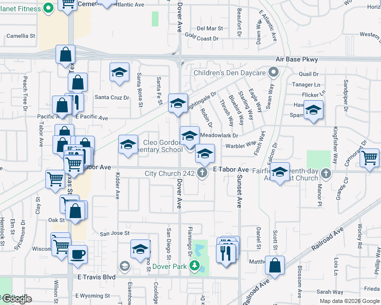 map of restaurants, bars, coffee shops, grocery stores, and more near 1950 Dover Avenue in Fairfield