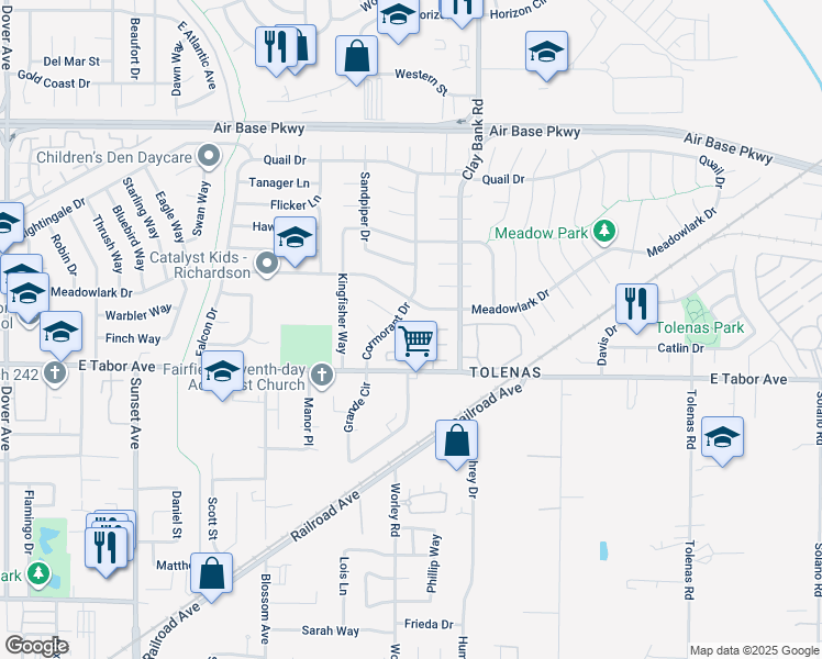 map of restaurants, bars, coffee shops, grocery stores, and more near 58 Villa Circle in Fairfield