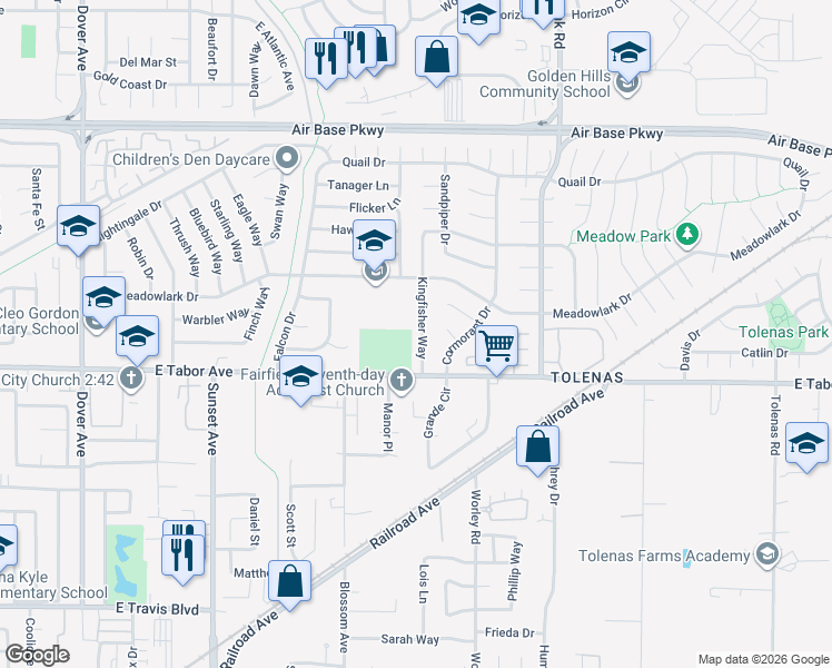 map of restaurants, bars, coffee shops, grocery stores, and more near 2038 Kingfisher Way in Fairfield